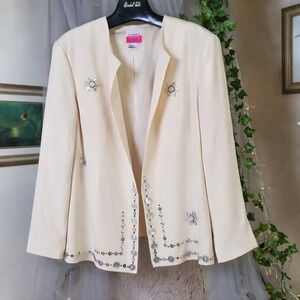 Vintage Sully Bonnelly Silk Boho Cottage Jacket Beige Size 3X Lined Button Art
